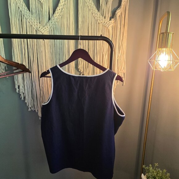 Lauren Ralph Lauren Navy Tank Top | Women’s 1X | Classic White Trim & Logo - Picture 4 of 4